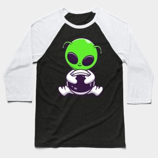 Alien With Spacesuit And Helmet Cartoon Baseball T-Shirt